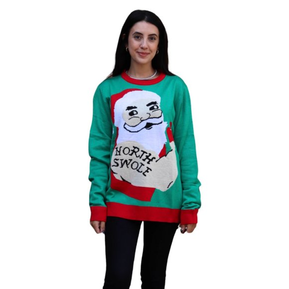 Women’s Bulky Santa North Swole Christmas Sweater - Picture 1 of 2